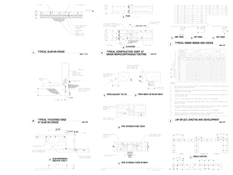Footing and rebar details drawing sheet