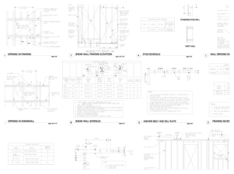 Wall framing details drawing sheet