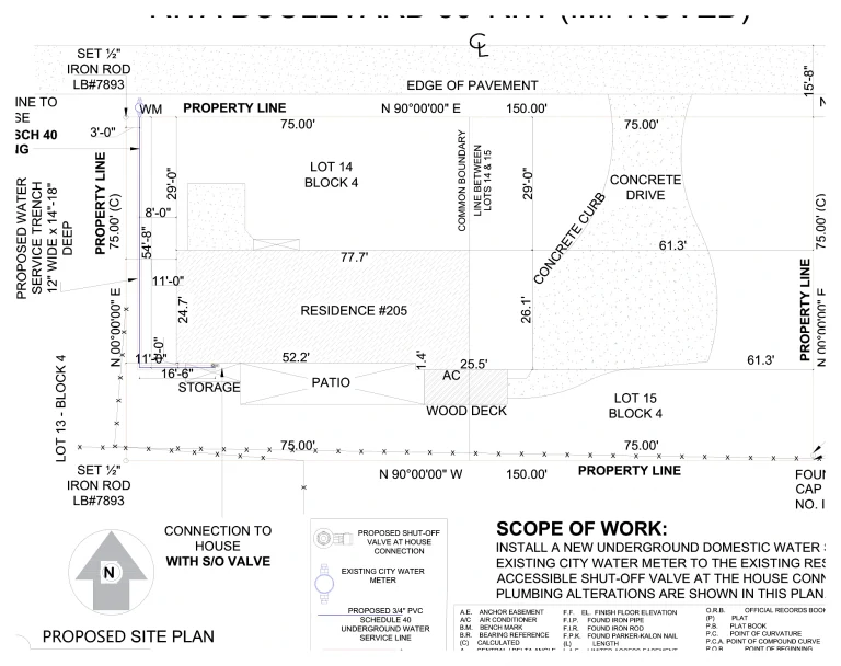 Water service utility plan drawing sheet