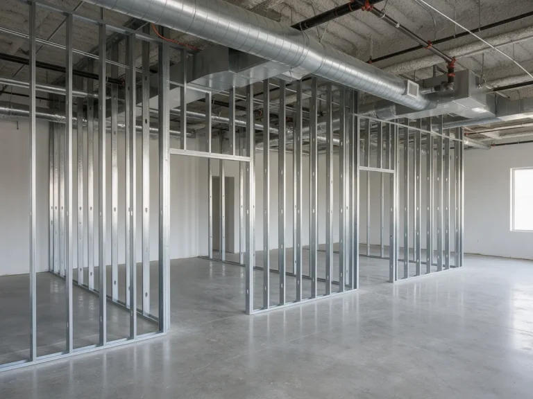 Commercial interior build-out with metal stud partitions